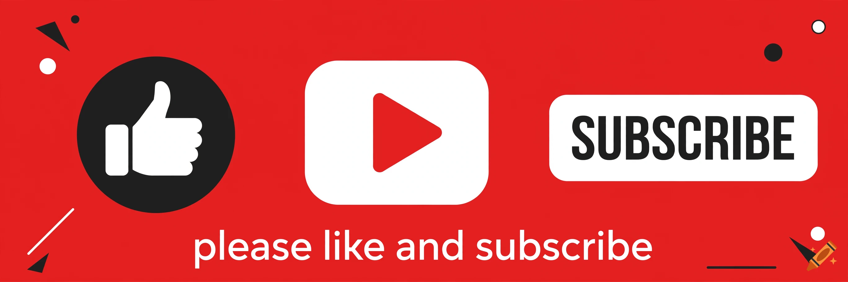 Red YouTube banner with a like button, play button, and subscribe button, along with text saying please like and subscribe.