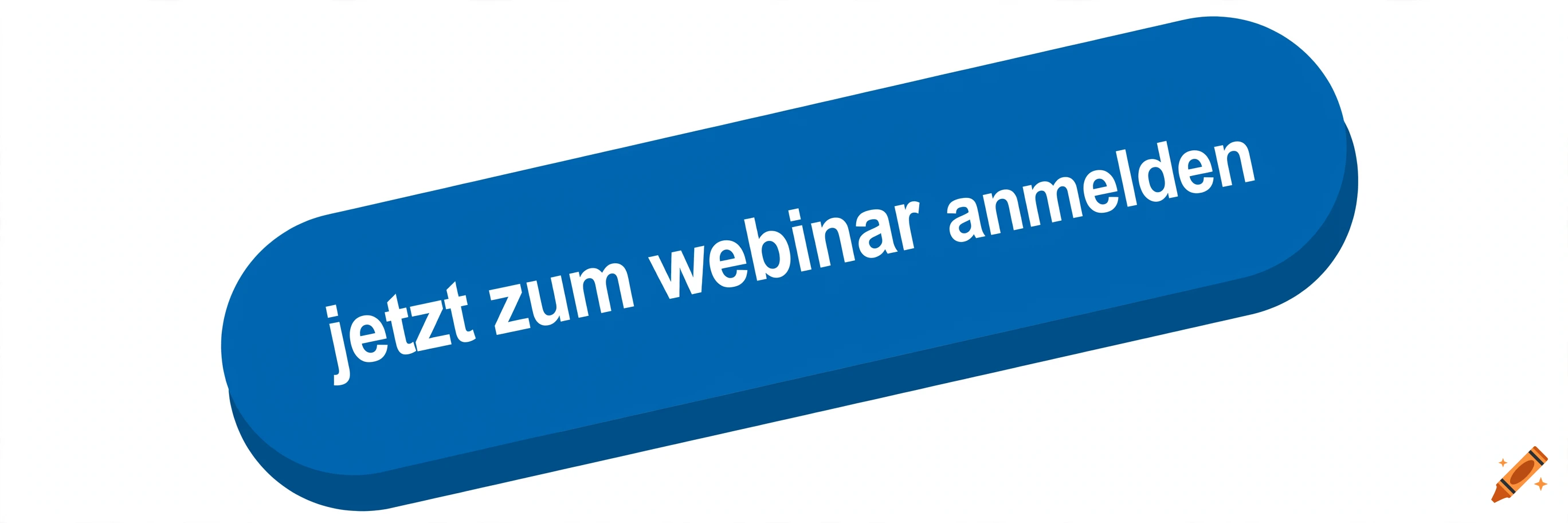 Blue rounded rectangular button with tilted white text reading 'jetzt zum webinar anmelden'.