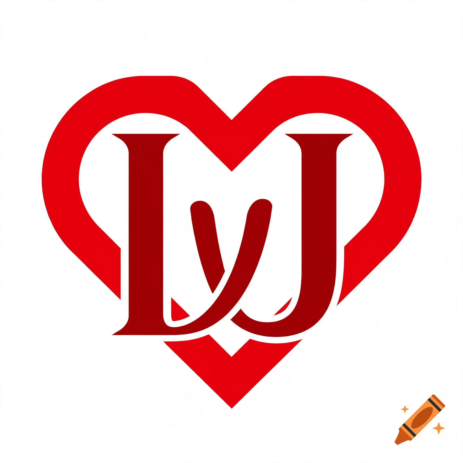 A stylized monogram of letters I and J inside a red heart on a white background.
