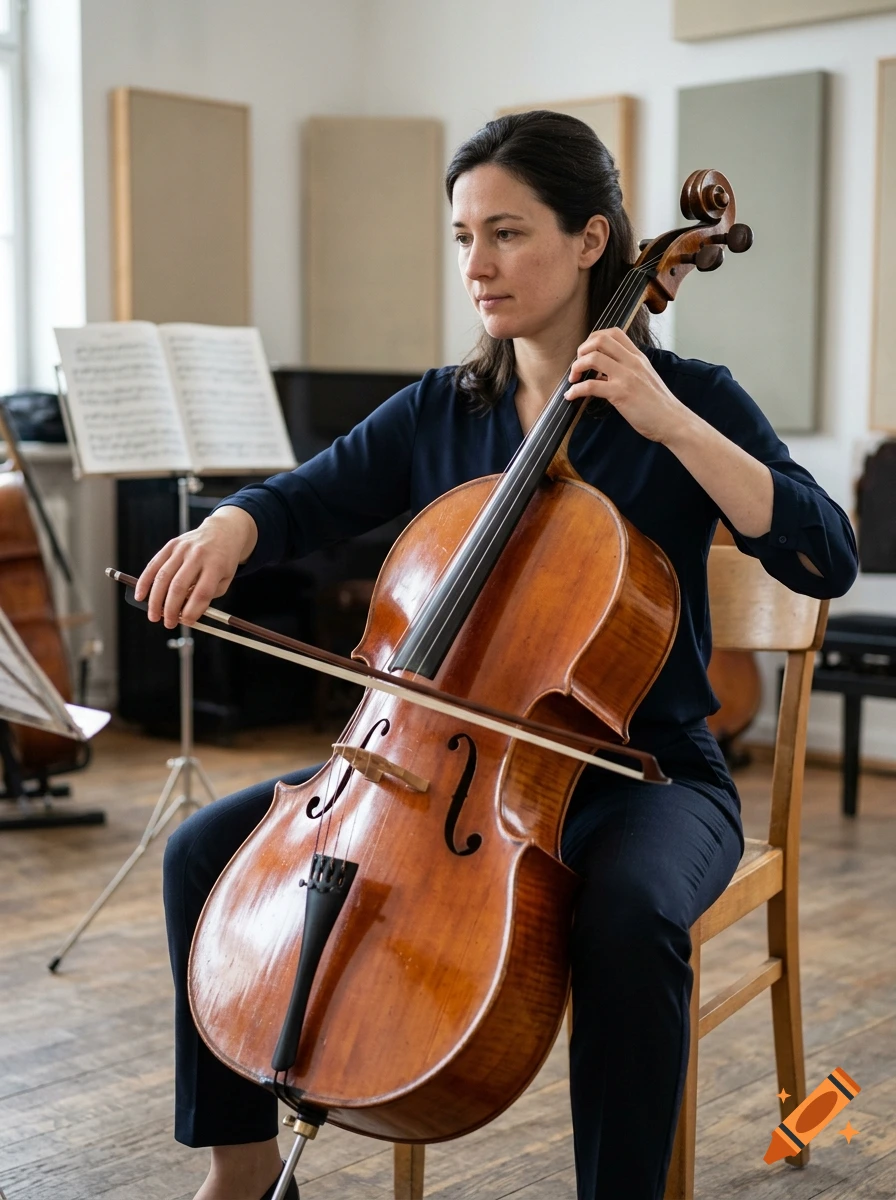A woman playing the cello in a room.