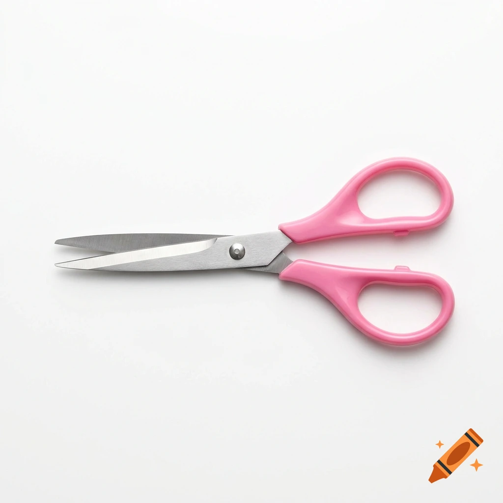 Pink scissors with stainless steel blades on a solid white background.
