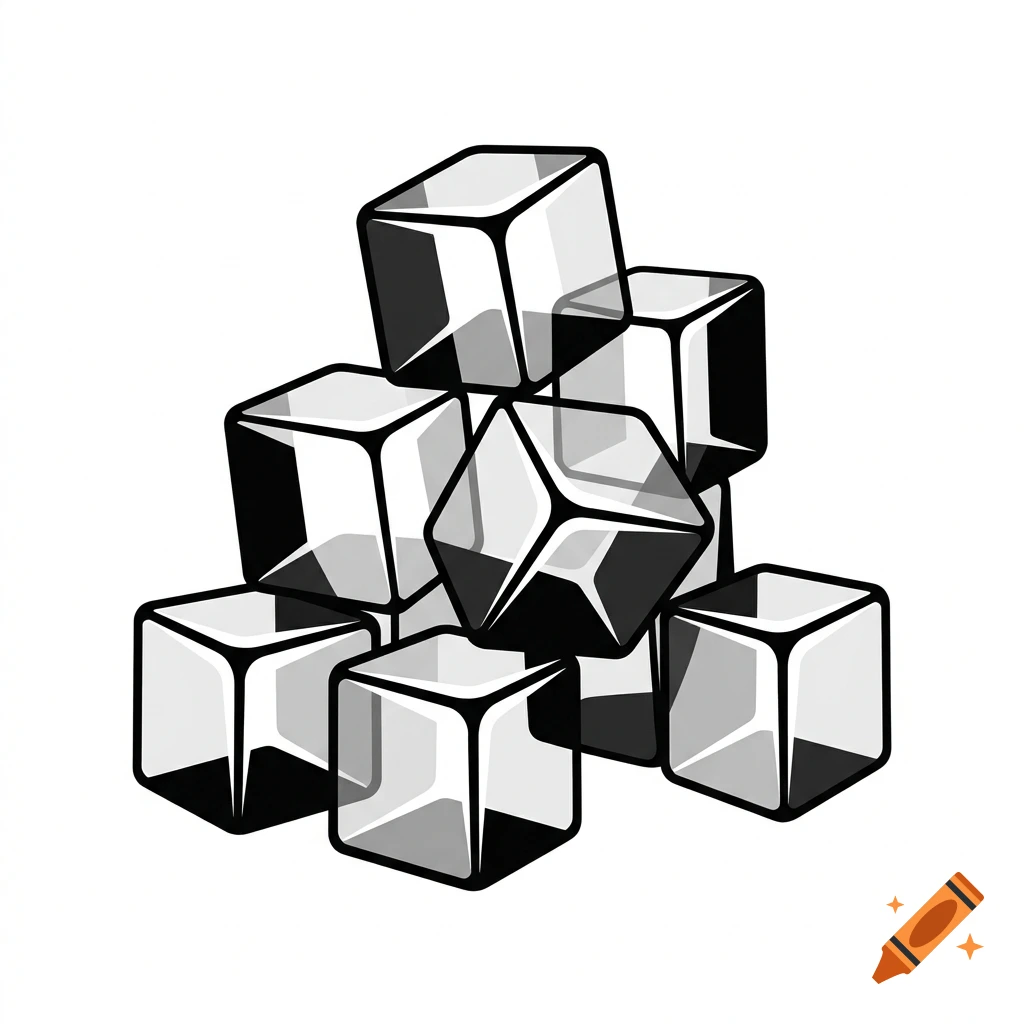 A jumbled stack of square ice cubes in black and white vector style.