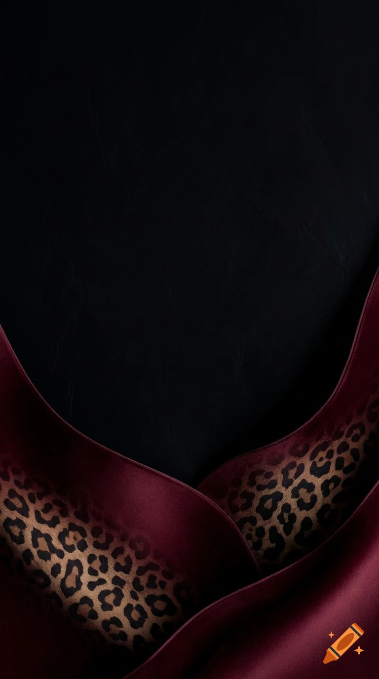 Abstract black and deep red smartphone wallpaper featuring flowing curves with leopard print accents.