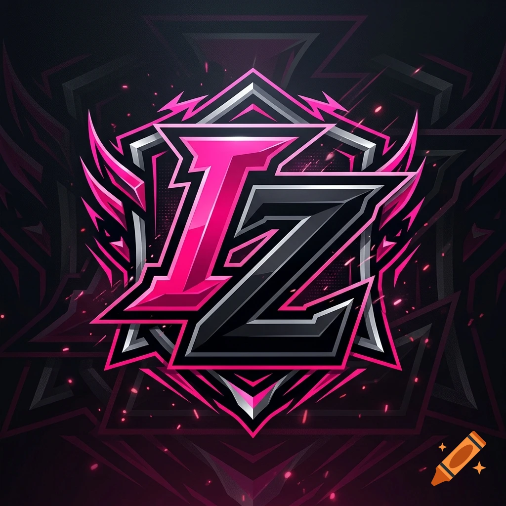 Esports gaming logo with pink 'I' and black 'Z' intertwined letters over a dark shield background.