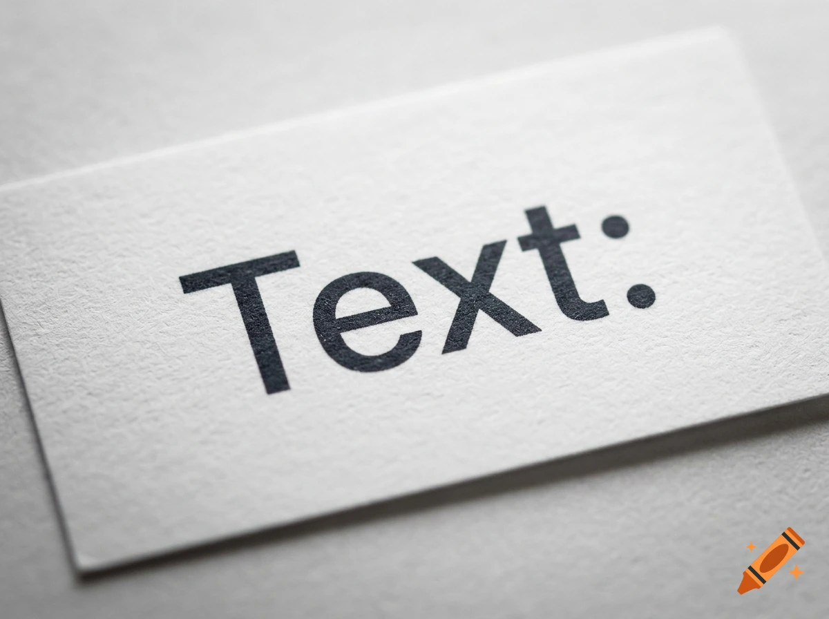 Close-up macro shot of the word 'Text:' printed in bold black sans-serif font on a white card.
