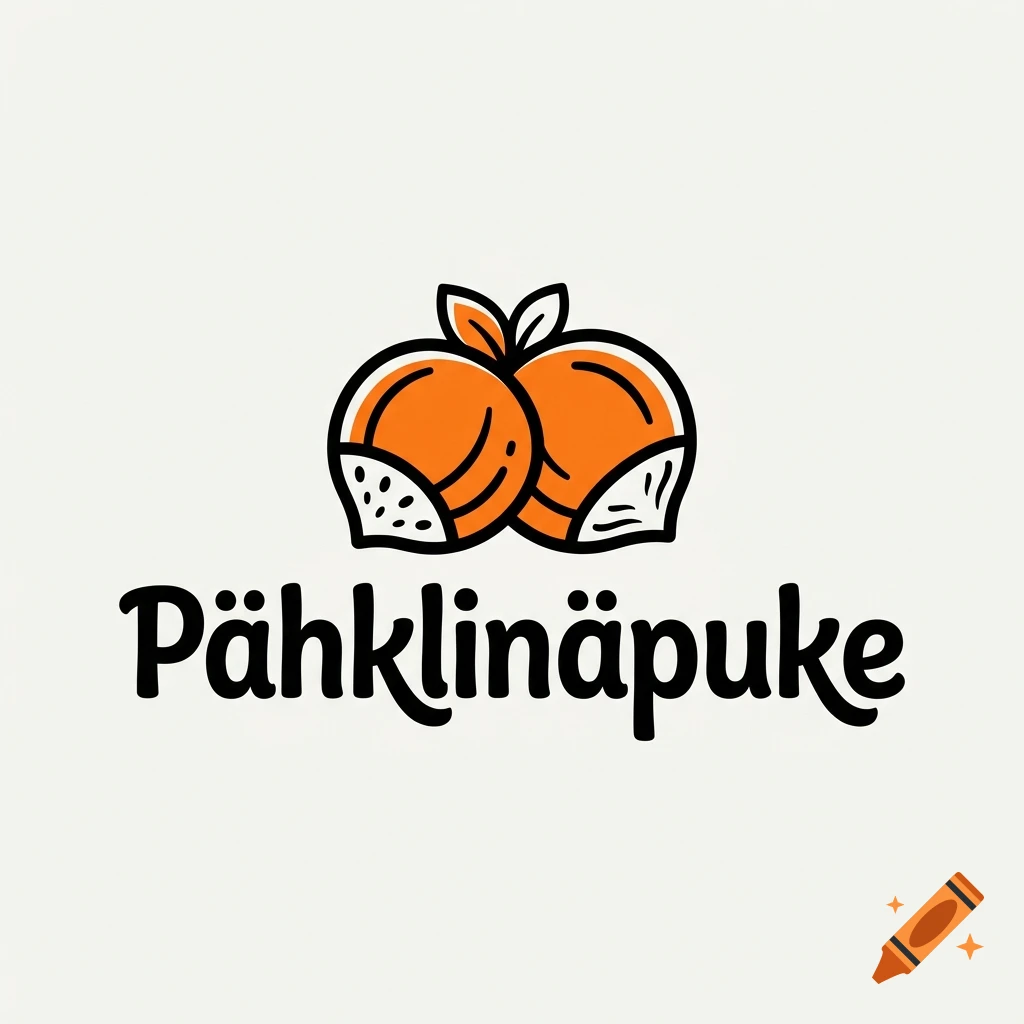 A minimalist vector logo featuring two stylized orange nuts with leaves and black text below reading Pähklinäpuke.