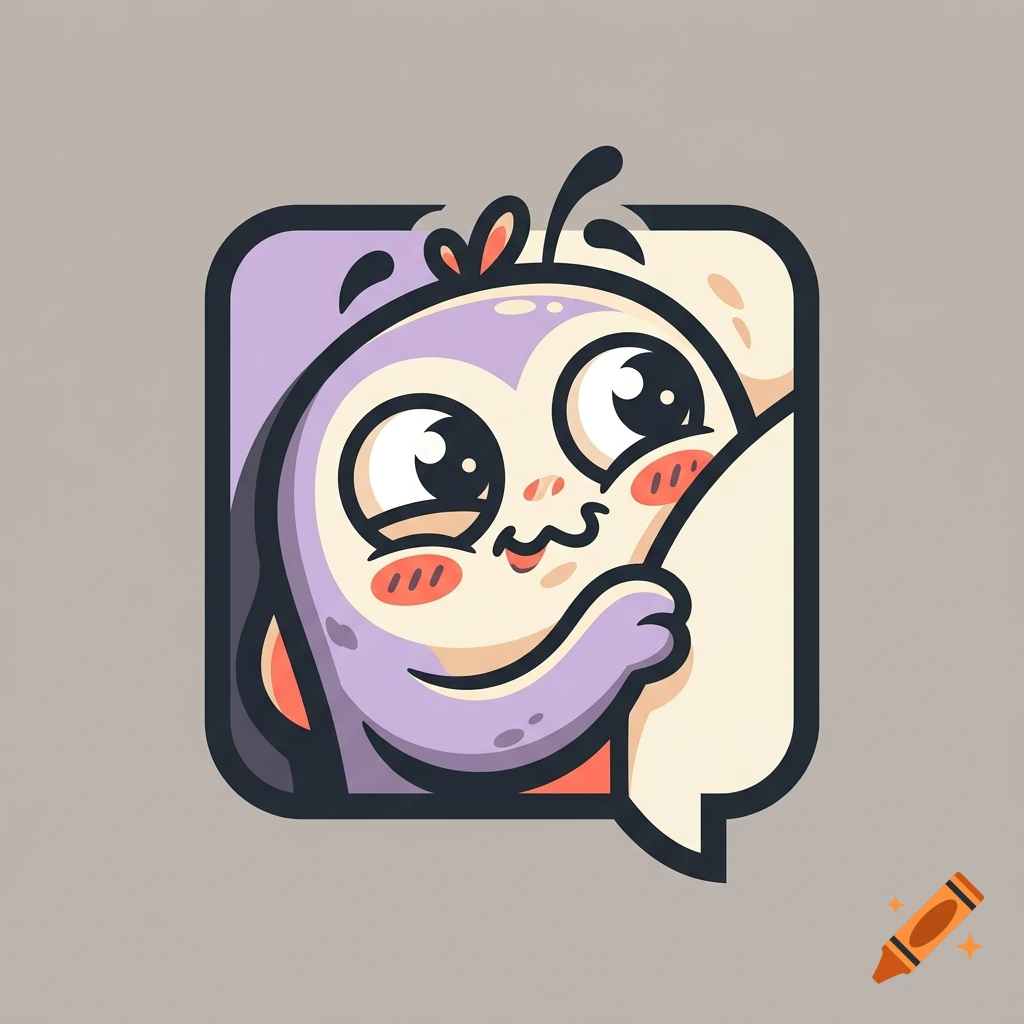 Cute cartoon purple monkey avatar with big eyes and a shy expression, sticker style logo.
