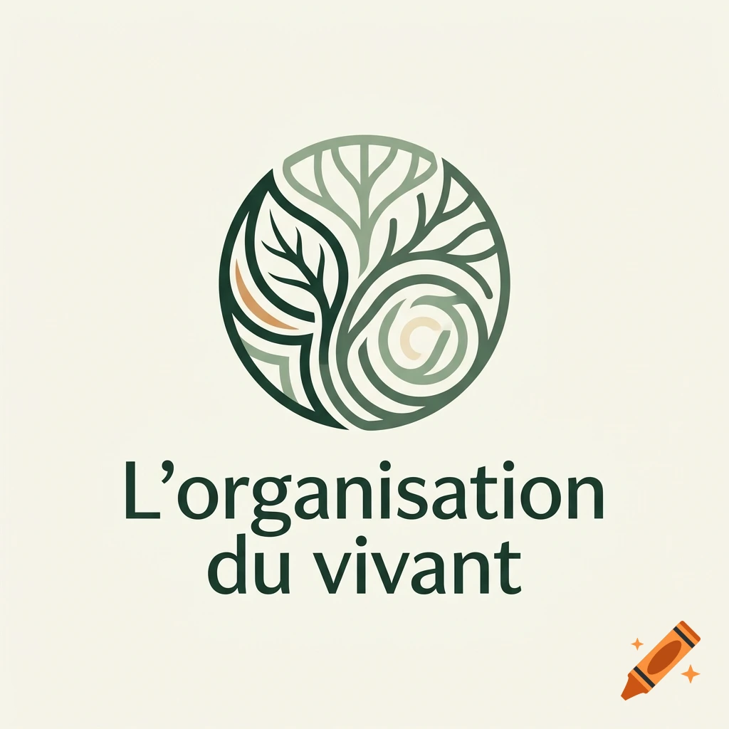 Logo featuring a circular abstract nature icon with leaves and tree rings above the text L'organisation du vivant.