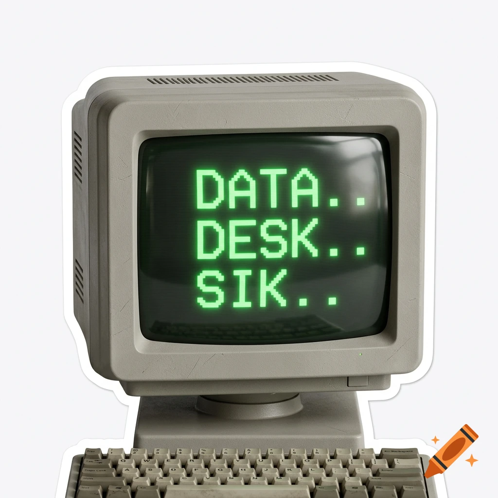 An old beige personal computer with a green monochrome CRT screen displaying pixelated text.