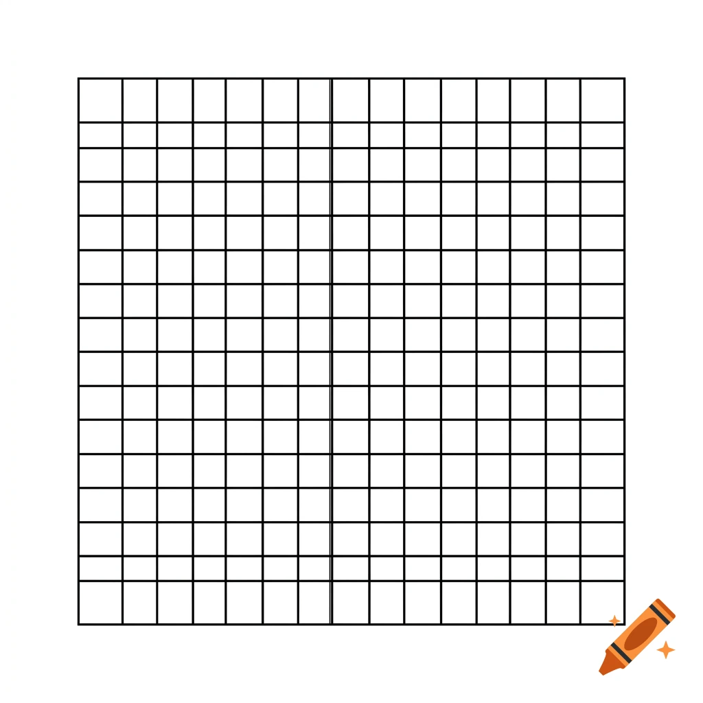 A 13x13 black grid on a white background with a vertical line in the middle.