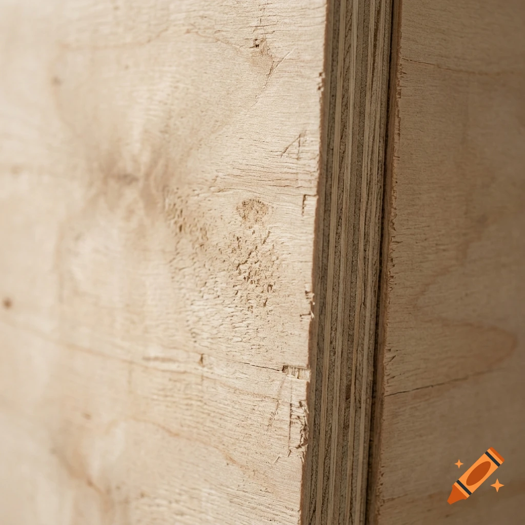 Close-up macro shot of the grain and layered edges of a sheet of plywood.