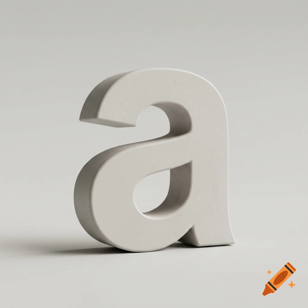 A 3D rendered lowercase letter 'a' in a concrete texture against a neutral gray background.