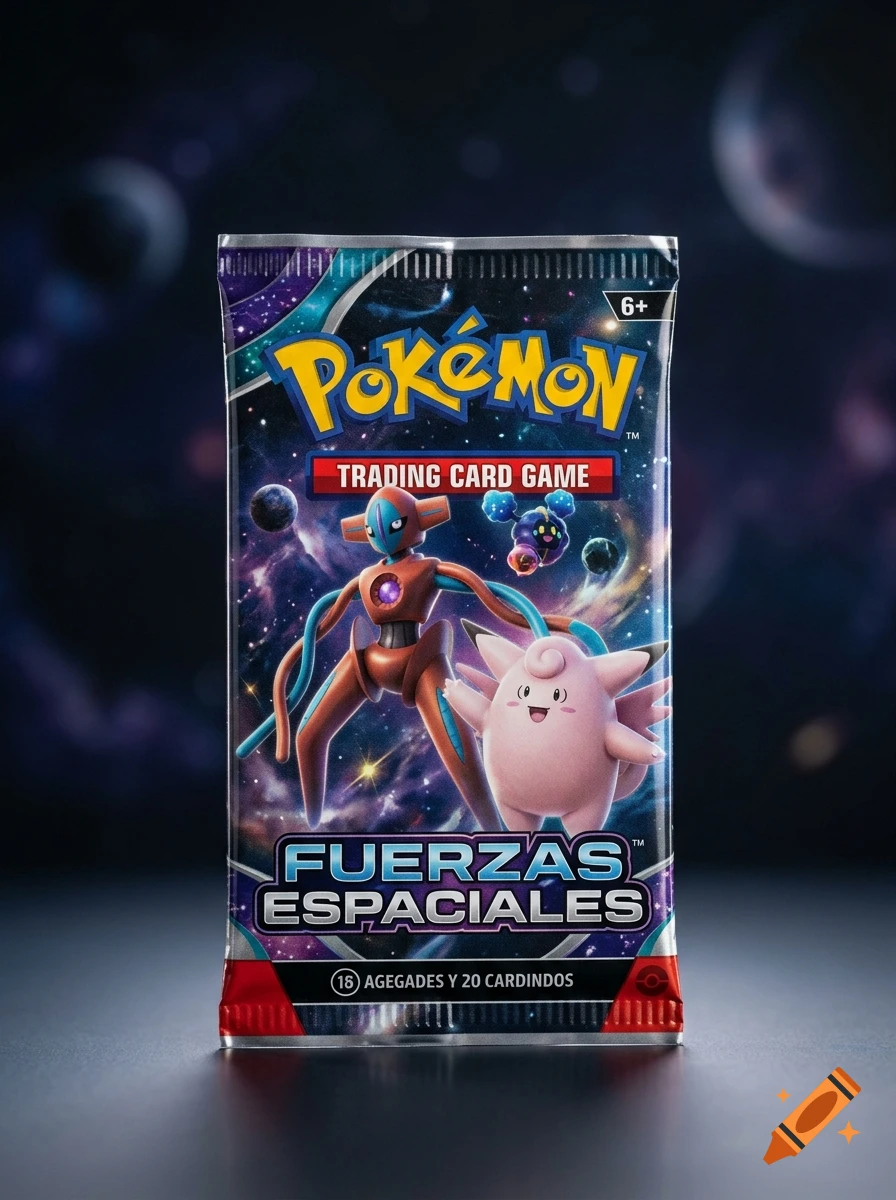 A sealed Pokemon trading card game booster pack featuring space-themed imagery with Deoxys and Clefairy.