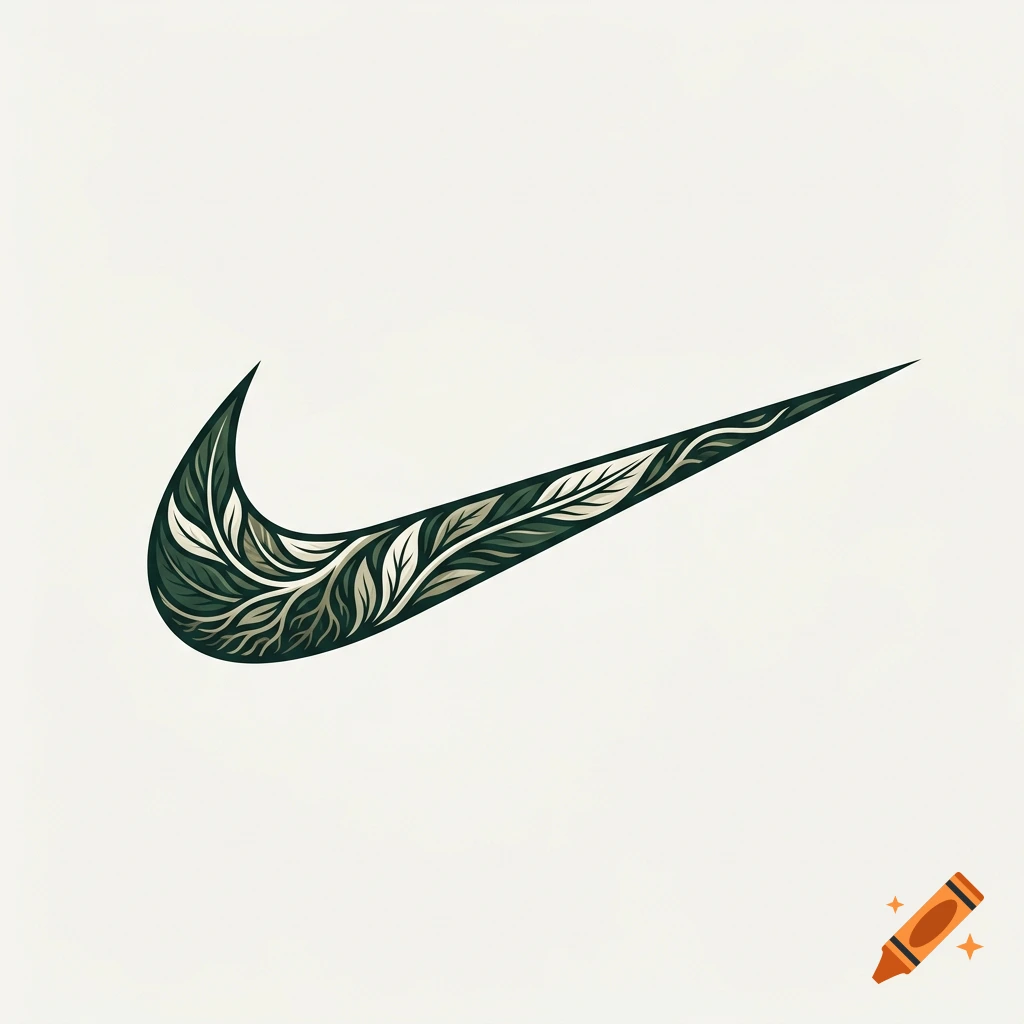 An illustrated green and white botanical pattern filling a swoosh logo shape against a plain light background.