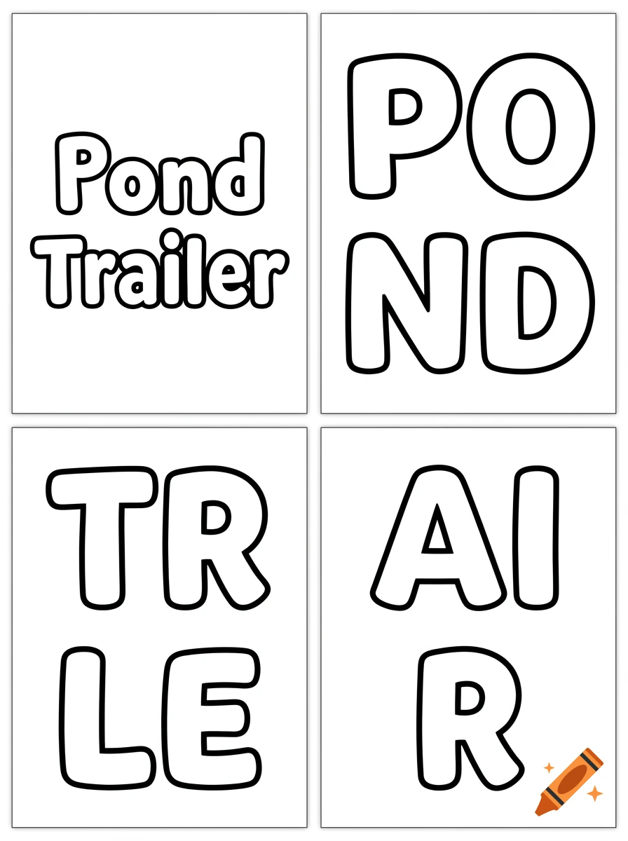 Four panels displaying bold outlined text spelling Pond Trailer.