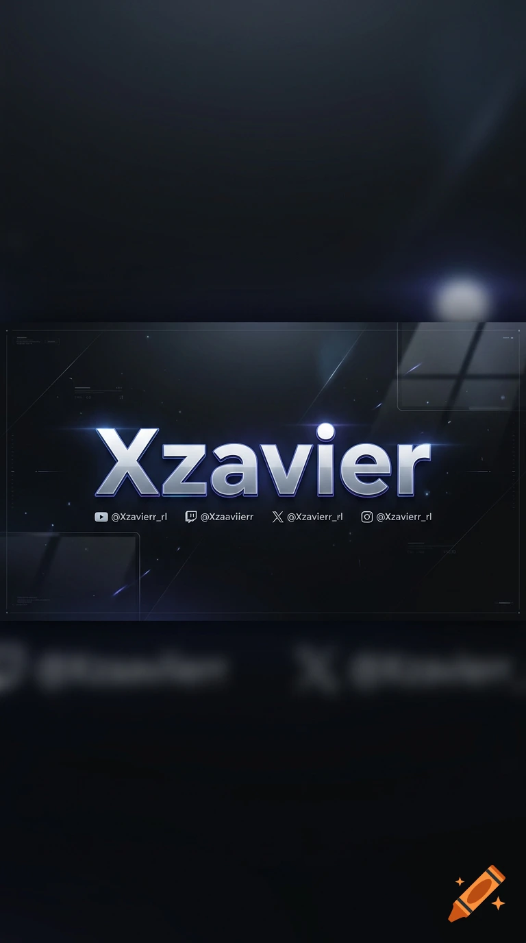 YouTube banner featuring metallic text Xzavier with social media handles for YouTube, Twitch, X, and Instagram against a dark futuristic background.