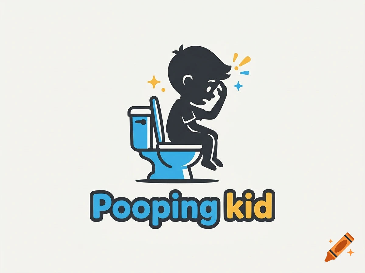 Vector logo of a child sitting on a toilet with the text 'Pooping kid'.