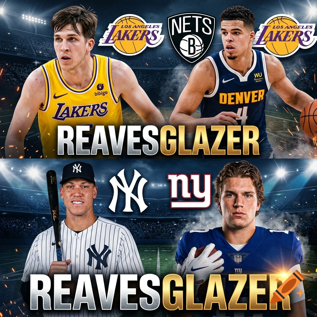 Collage of male athletes including basketball and baseball players with team logos and the text Reavesglazer.