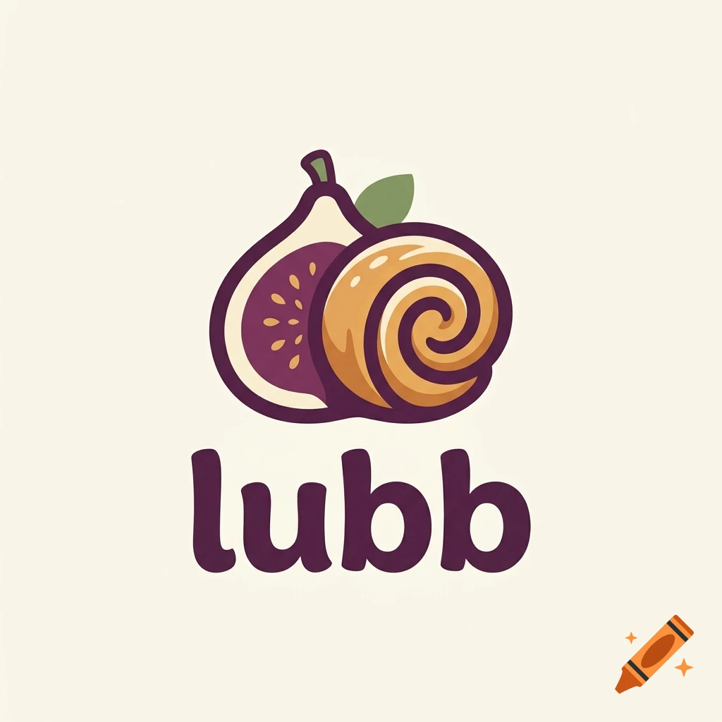 Minimalist logo featuring a fig and a fig roll with the text lubb below it, flat vector style.