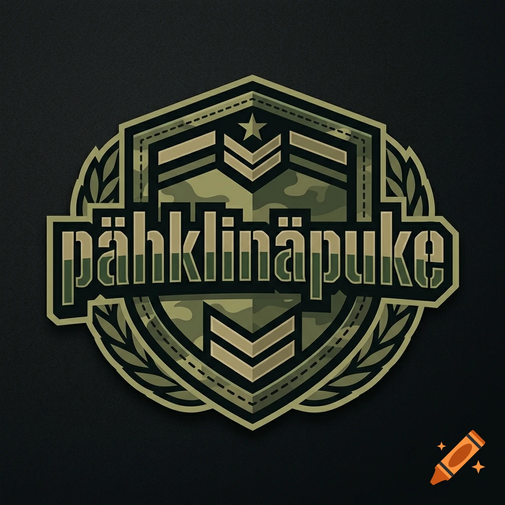 Military style logo featuring a shield with chevrons, a star, and the text pähklinäpuke.