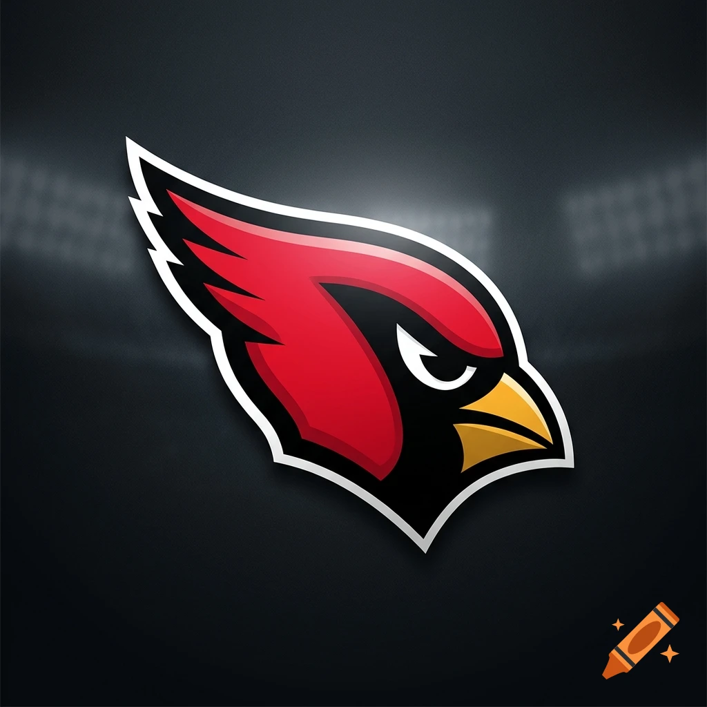 Arizona Cardinals logo featuring a stylized red cardinal head with a yellow beak and black details on a dark background.