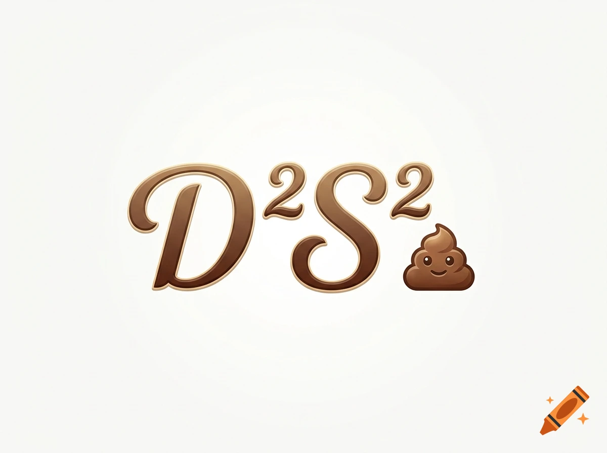 Brown stylized 3D lettering that reads D2S2 followed by a small smiling pile of poop emoji against a plain white background.