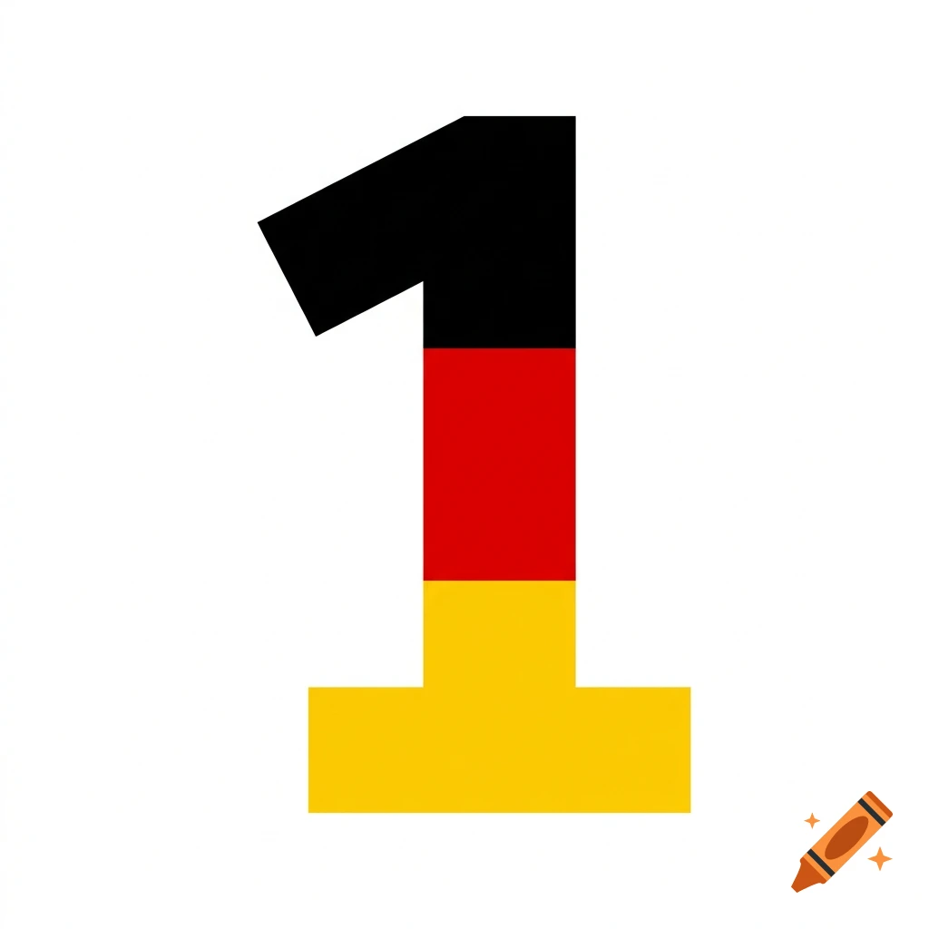The number 1 filled with the horizontal stripes of the German national flag on a white background.