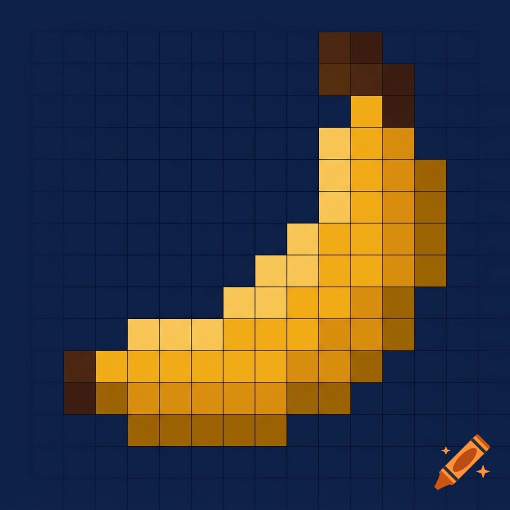 Pixel art of a yellow banana against a dark blue background