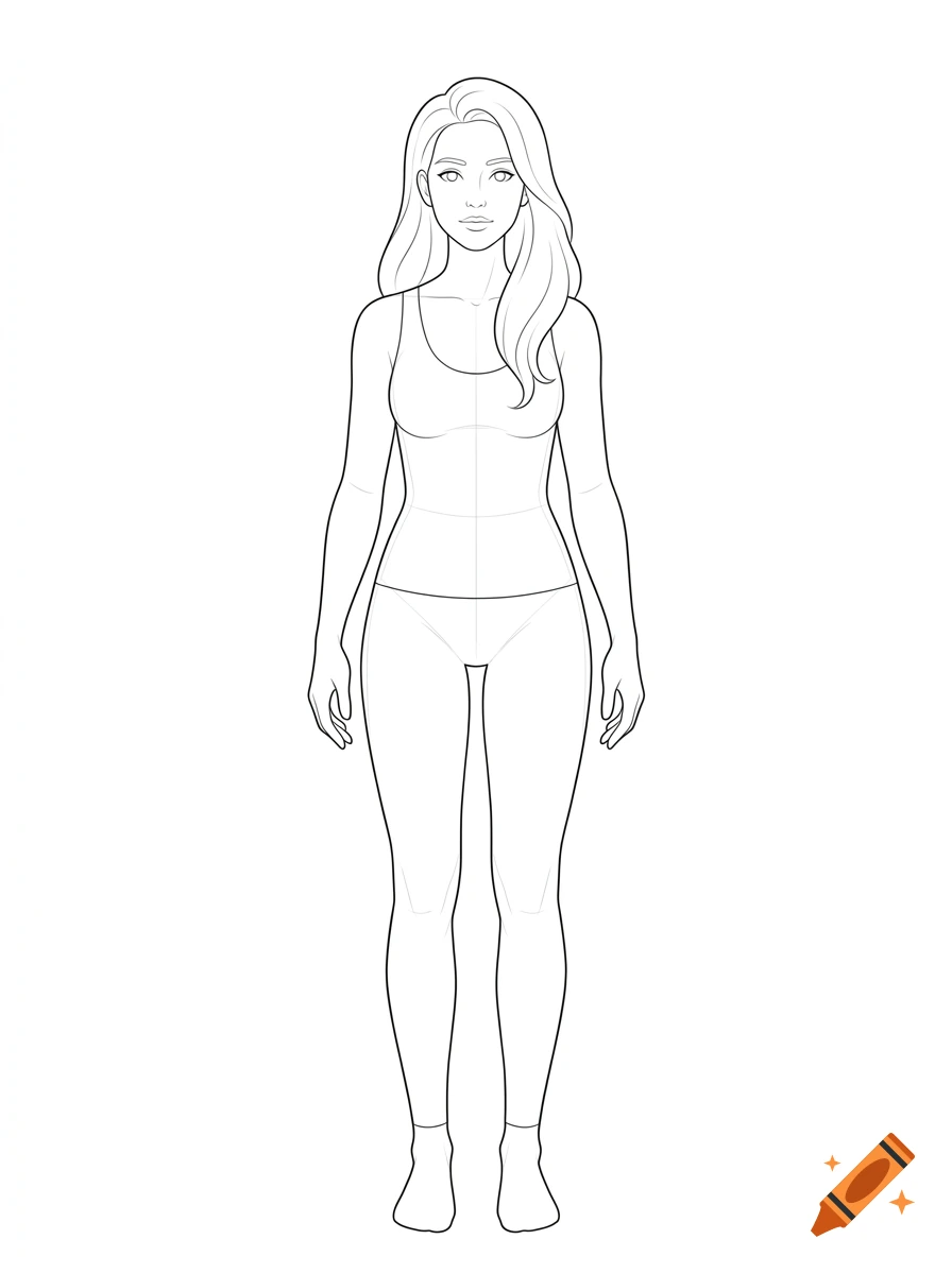 Simple lineart base for an adult female character standing facing forward.