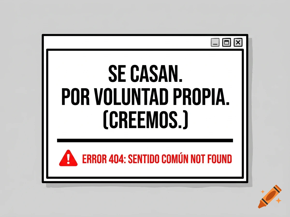 An illustration of a computer error window featuring Spanish text and a warning symbol.