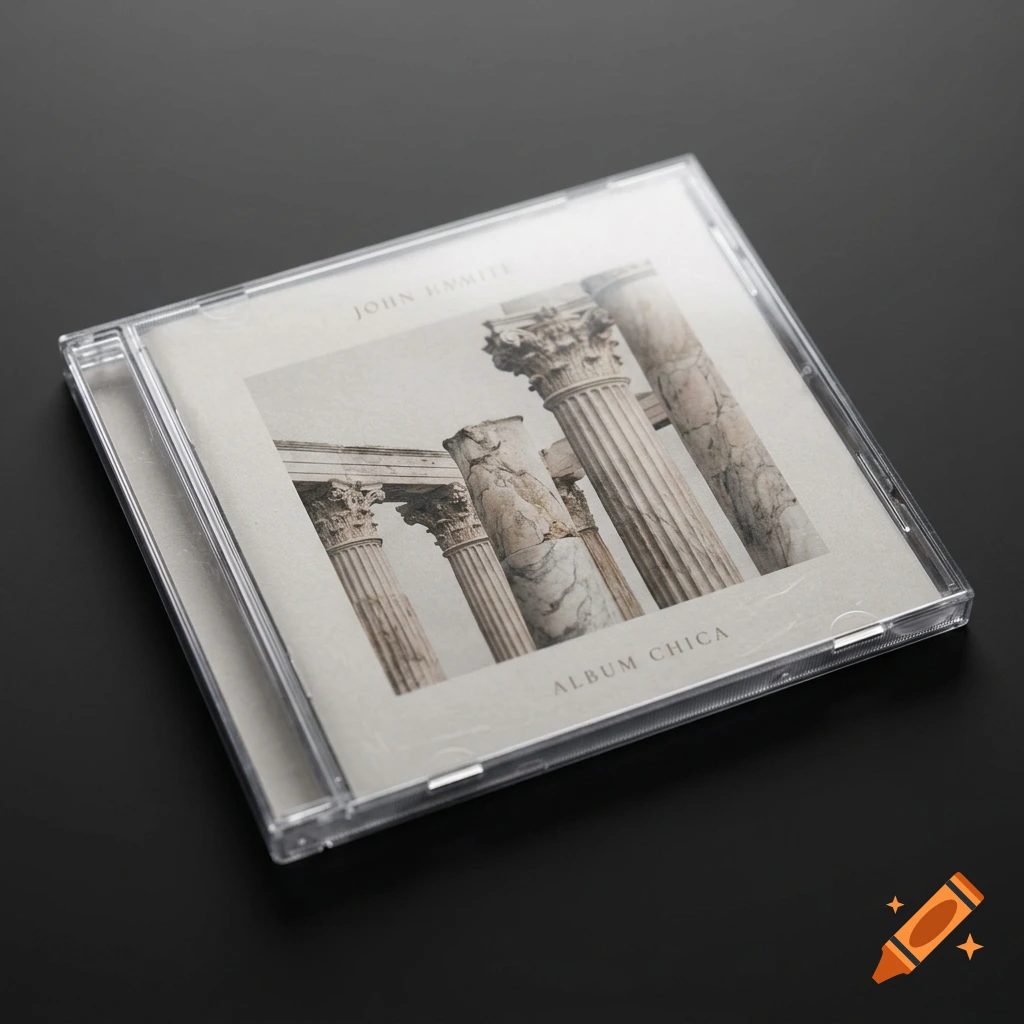 A physical CD jewel case resting on a dark surface, featuring album artwork with classical stone pillars and subtle lettering.