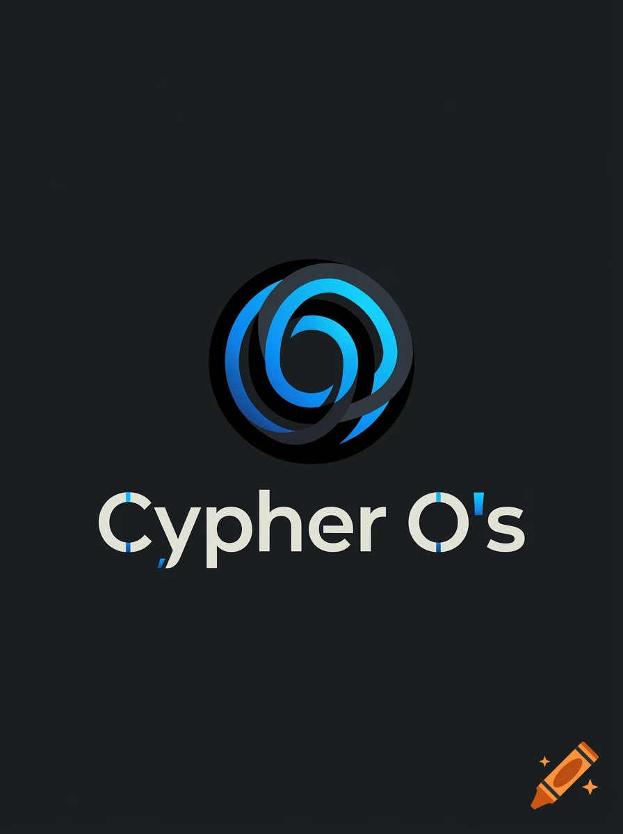 A dark theme logo featuring a blue and black swirling abstract circular emblem above the text 'Cypher O's' in white.