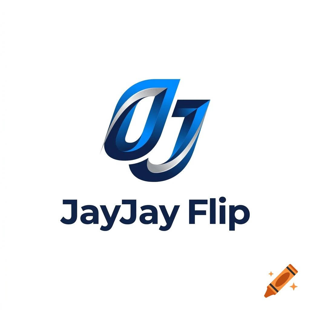 Modern corporate logo design featuring stylized blue and grey letters JJ with the text JayJay Flip below on a white background.