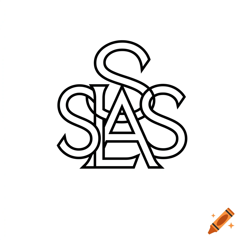 Minimalist black and white monogram design of the letters S I L A S interlocking, fine line art.