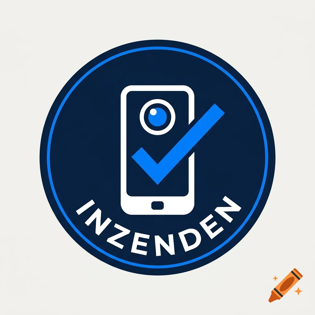 Minimalist circular badge logo with a smartphone icon, checkmark, and the text 'INZENDEN'.