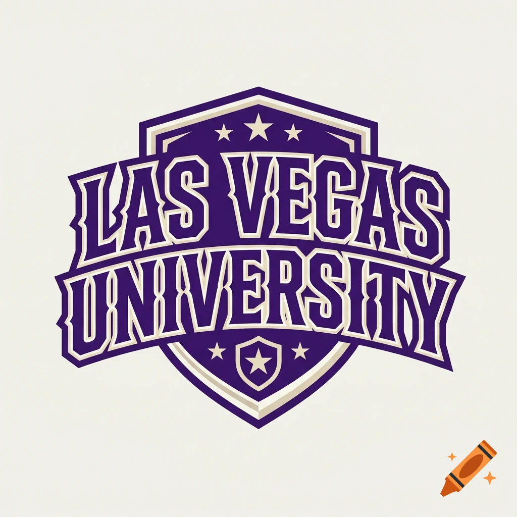 Royal purple and ivory shield logo reading Las Vegas University with stars.