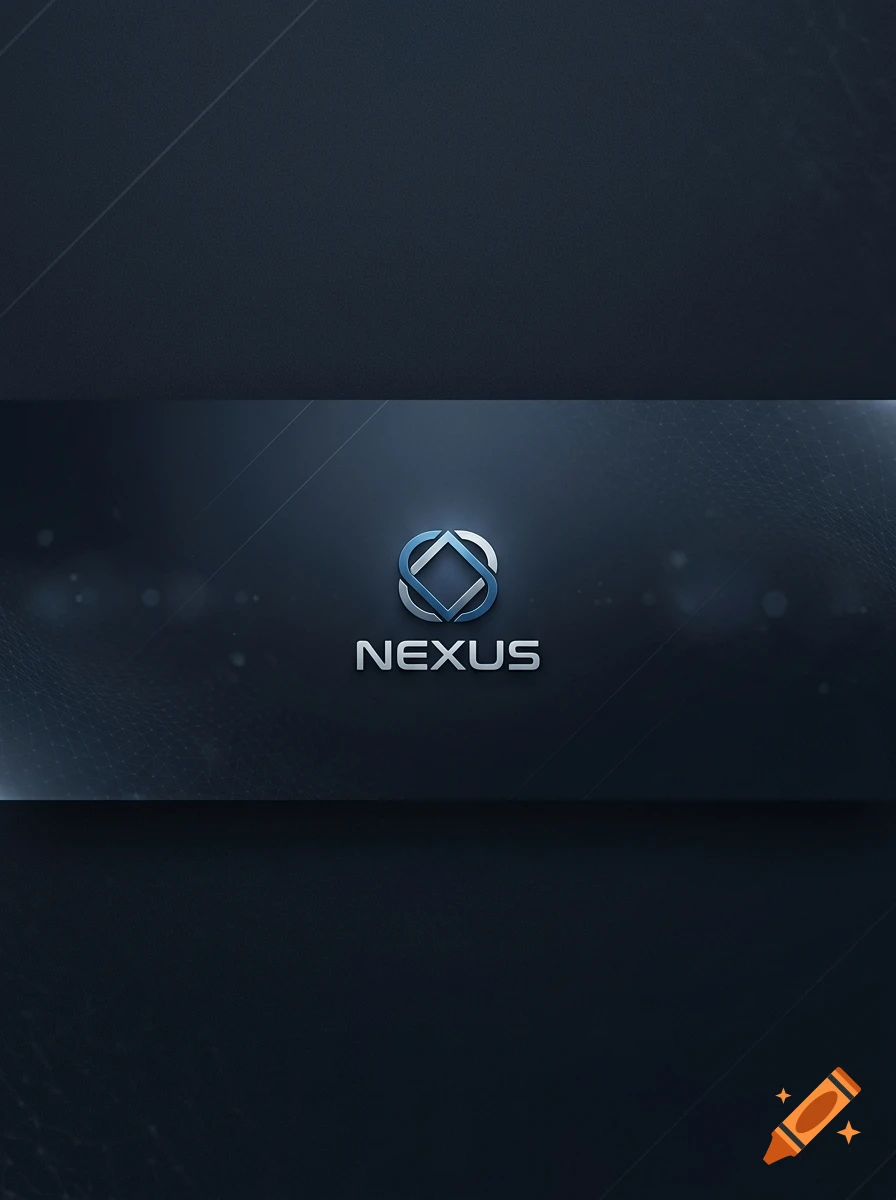 Digital graphic of the Nexus logo with a blue geometric icon and text on a dark textured background.