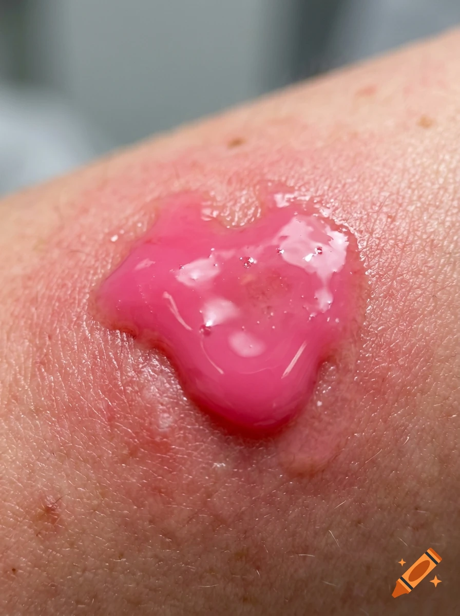 Close-up photorealistic image of a dollop of bright pink gel-like substance on human skin.