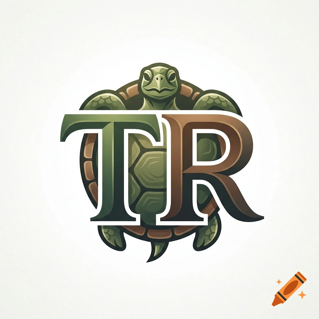 A stylized logo featuring a green sea turtle behind large capital letters T and R.