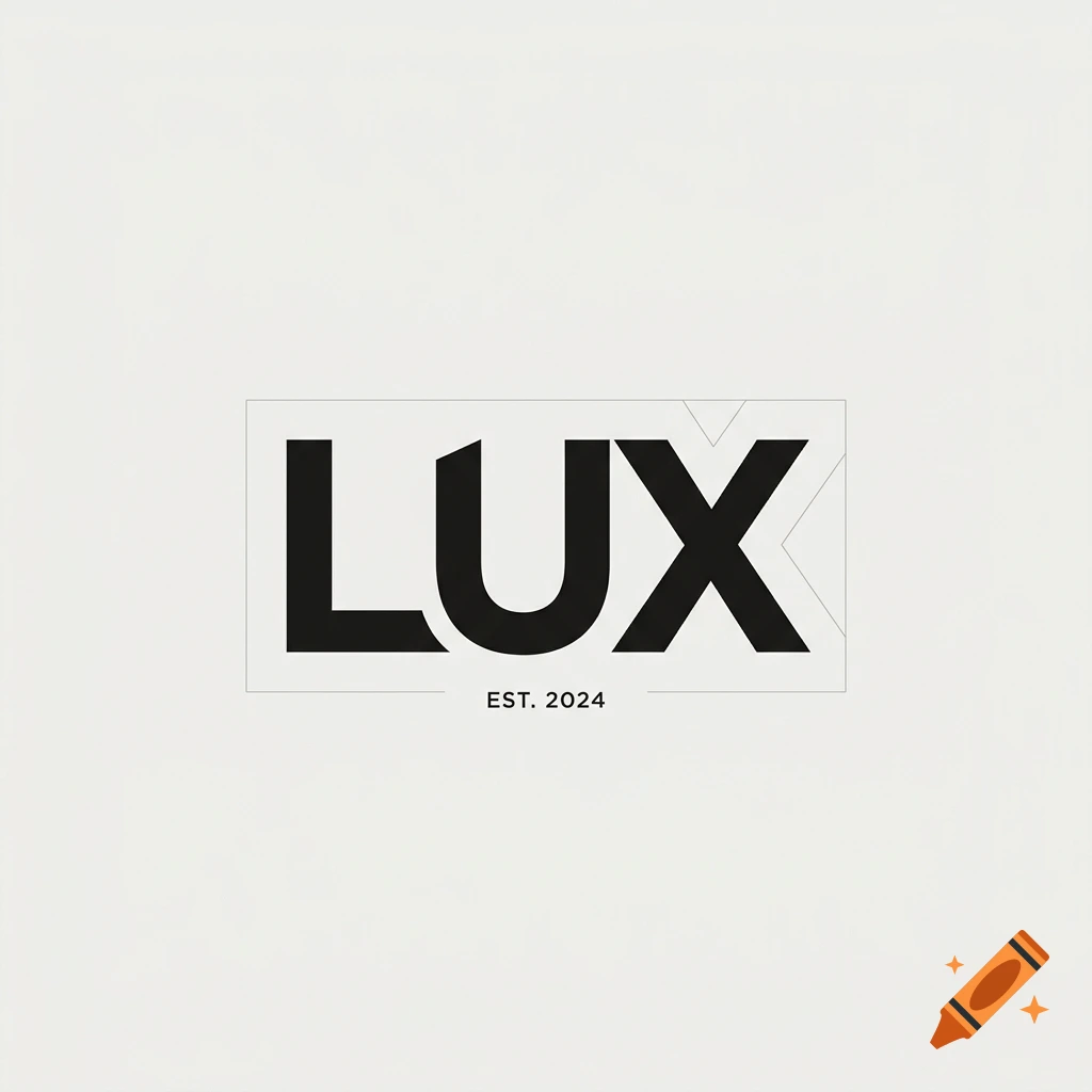 Minimalist streetwear clothing brand logo reading LUX with EST. 2024 below in black on a light gray background.