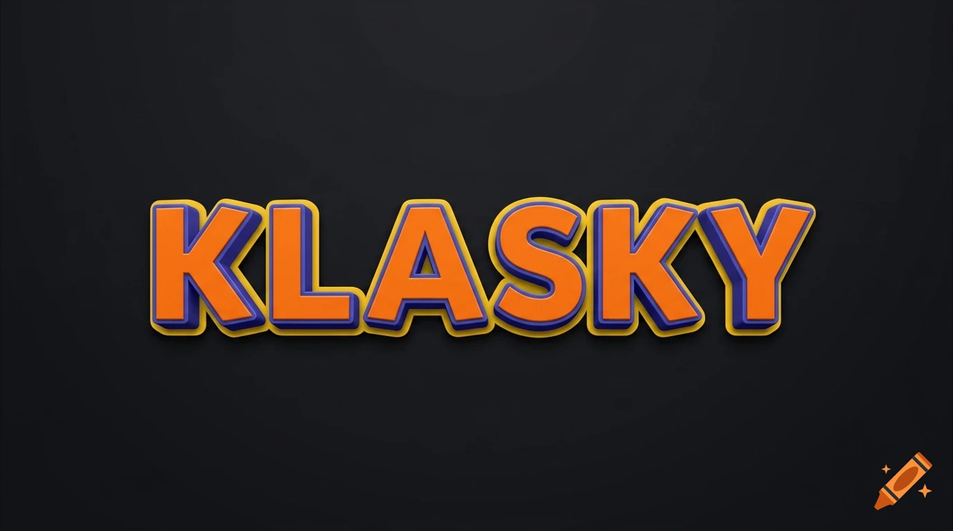 3D embossed orange text spelling KLASKY on a dark grey background.