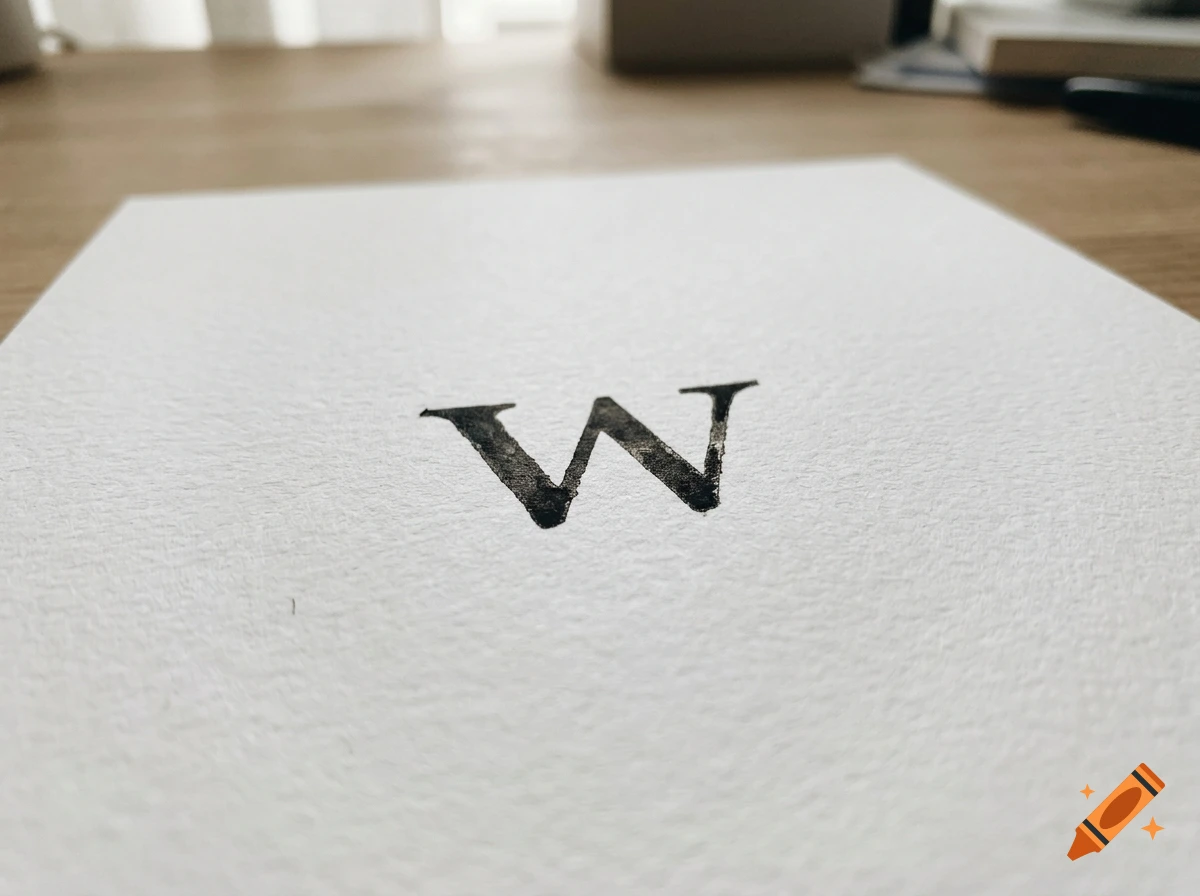Close-up of the letter W printed in black ink on textured white paper.