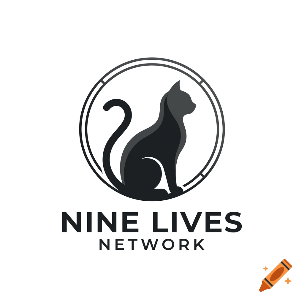 Logo featuring a black silhouette of a sitting cat inside a circle with the text 'NINE LIVES NETWORK'.