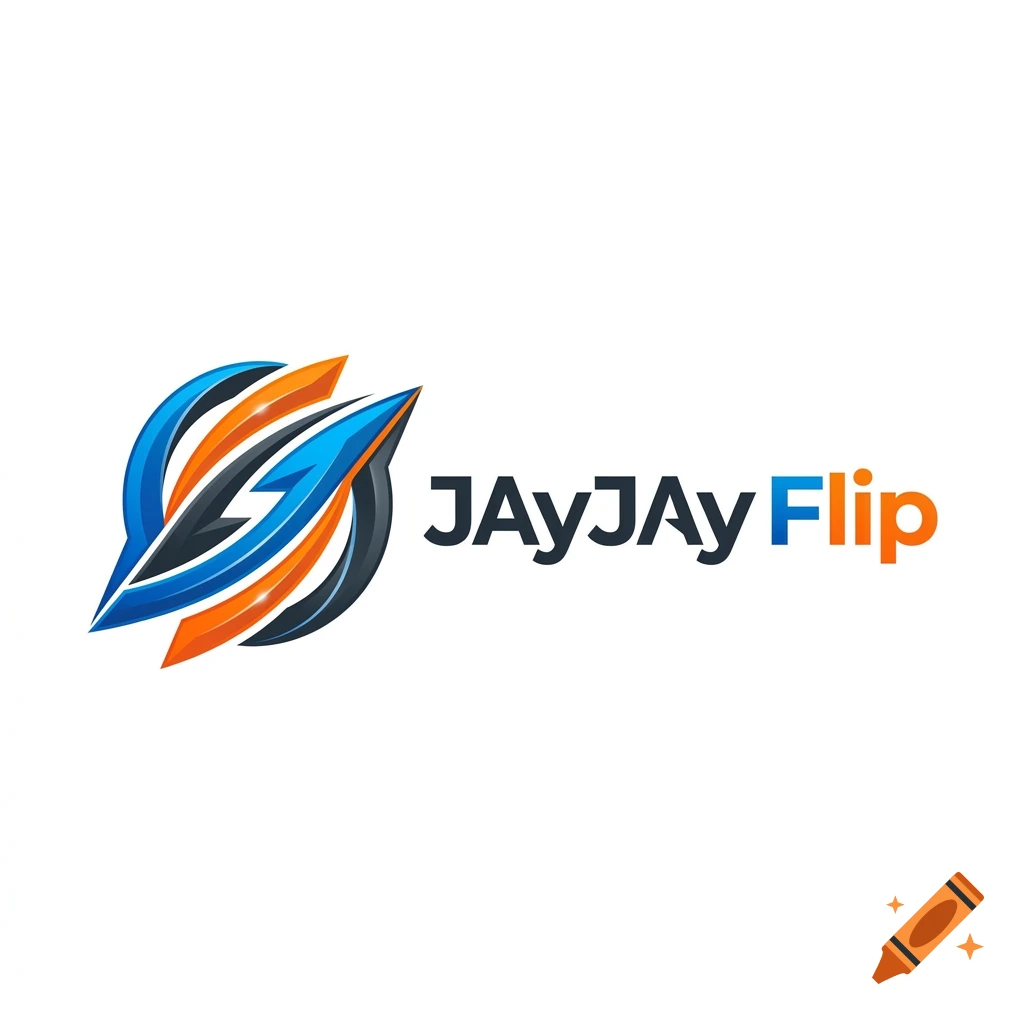 Modern corporate logo design featuring stylized blue and orange curved shapes and the text 'JAyJAY Flip'.