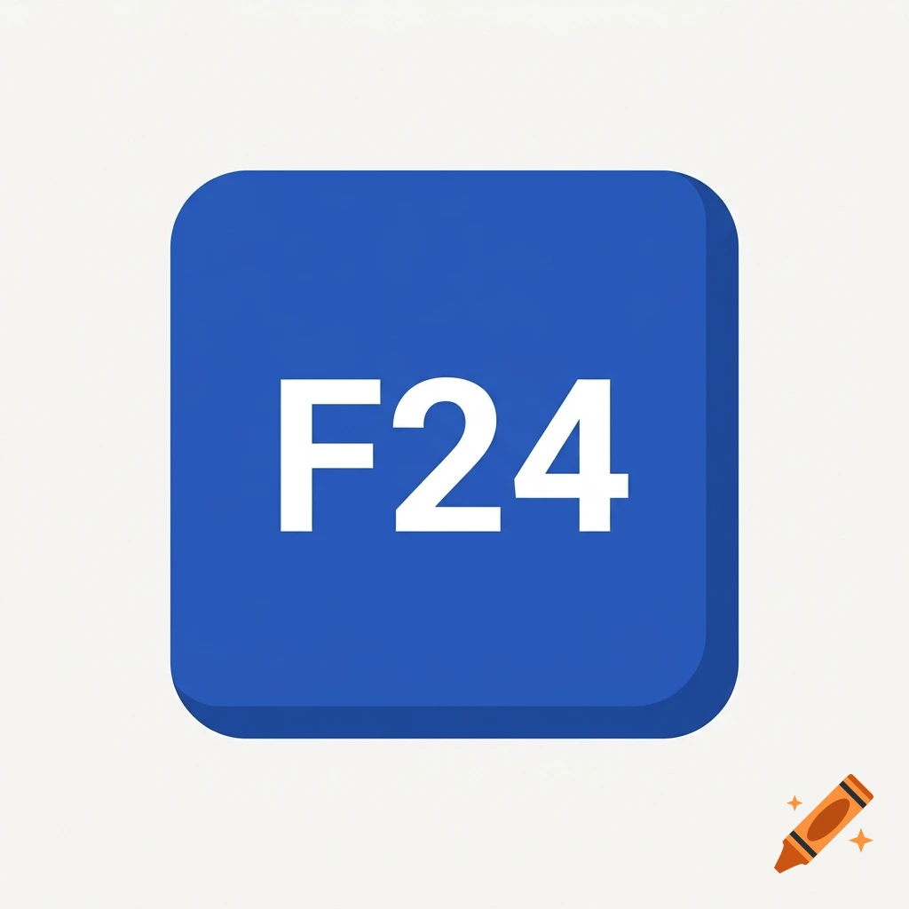Blue square icon with rounded edges displaying the white text F24.