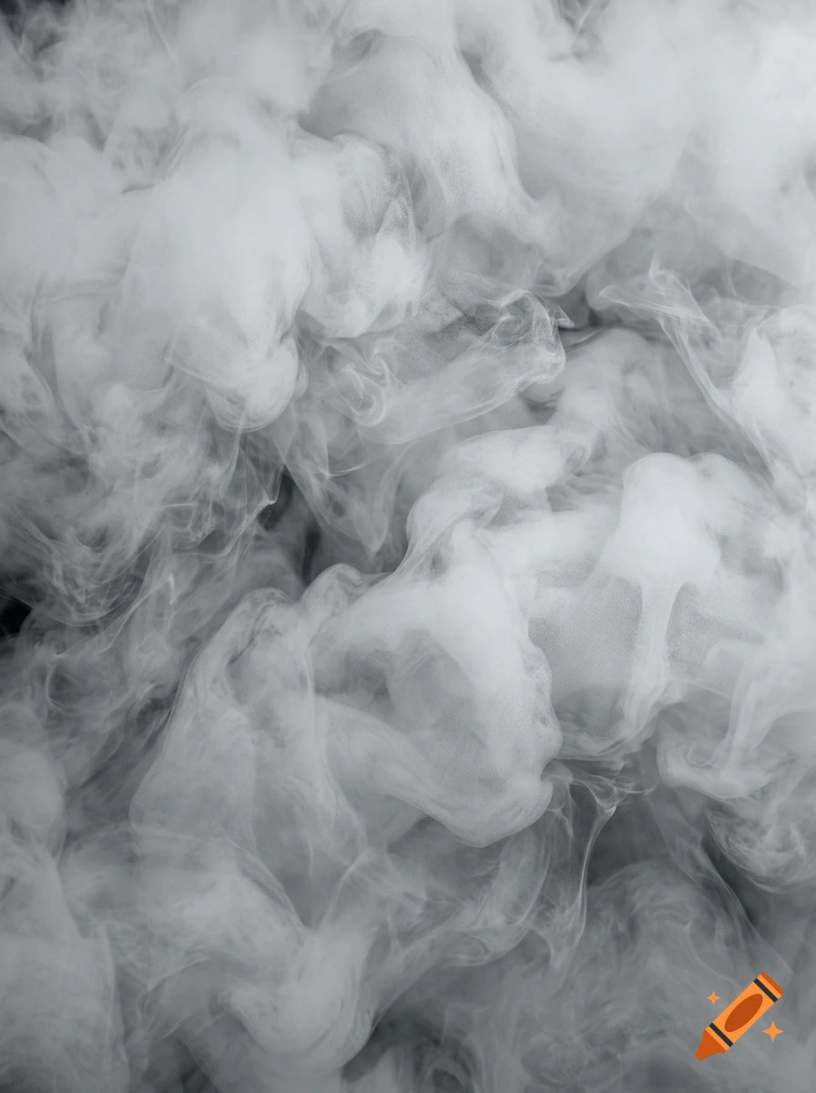 Dense white and grey smoke swirling against a dark background, creating an abstract textured pattern.