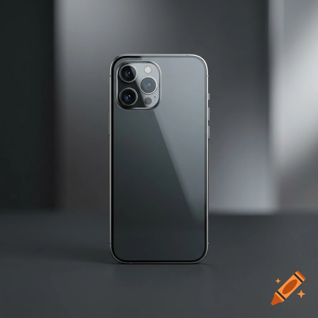 A close-up studio shot of the back of a modern smartphone resting on a dark surface.