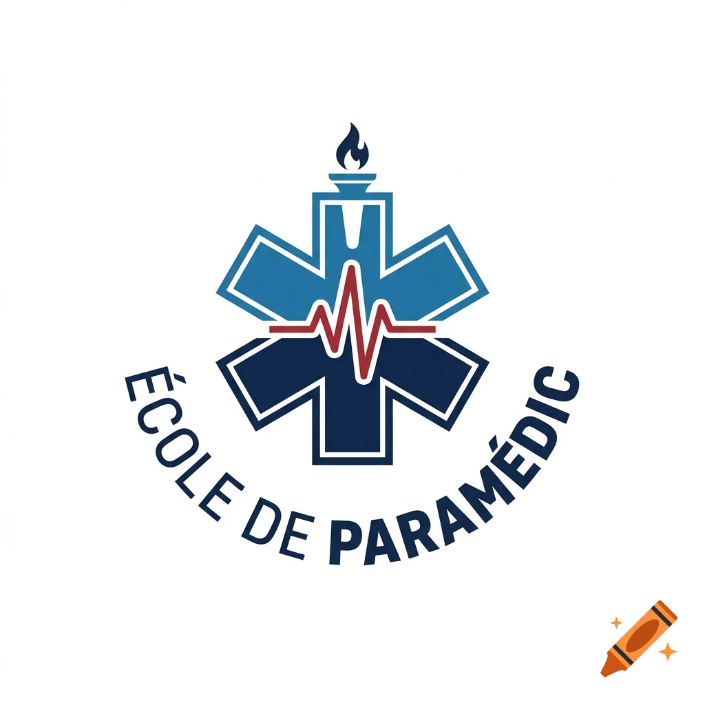Paramedic school logo featuring a blue star of life symbol with a torch and an ecg line, with French text.