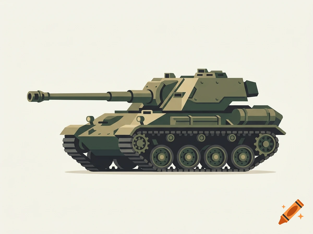 Side profile vector illustration of a green military tank destroyer against a light background.