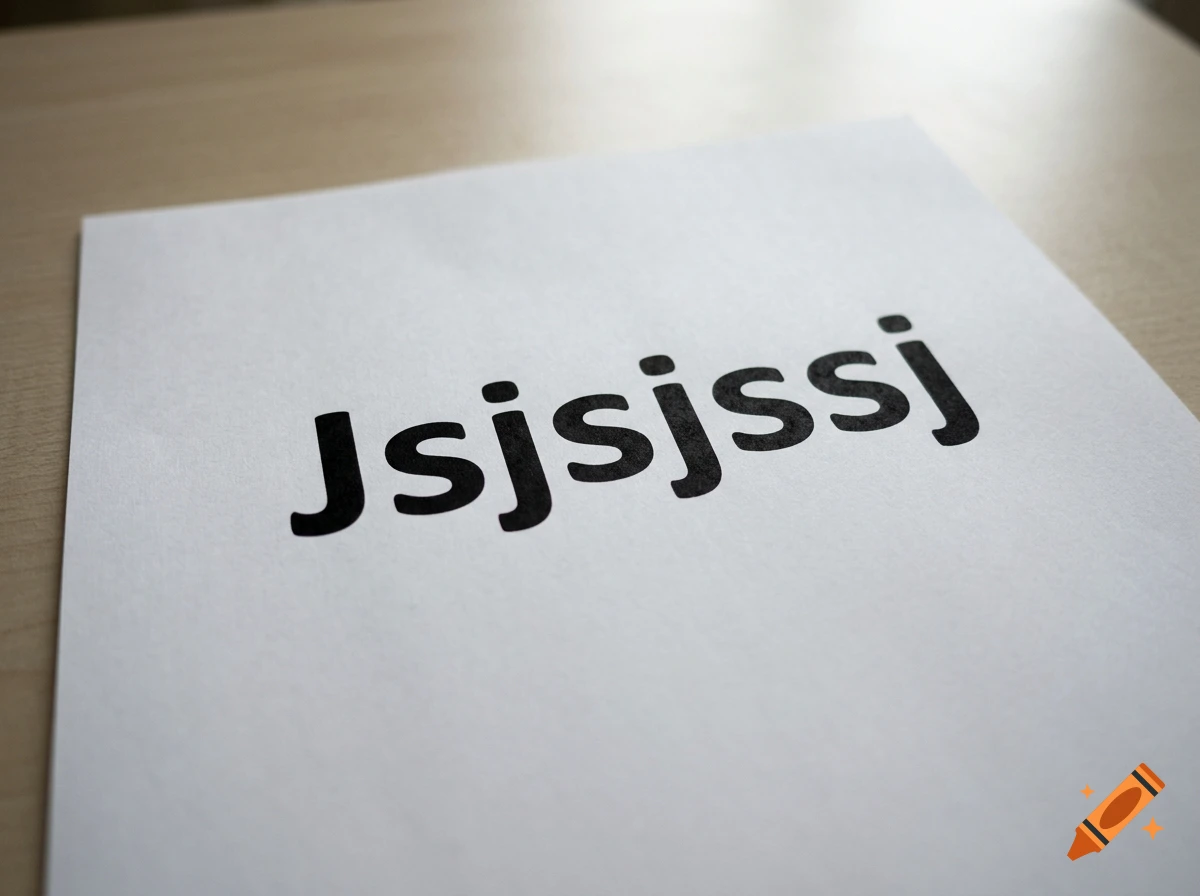 Close-up of a white paper sheet on a wooden surface with the black text 'Jsjsjssj'.
